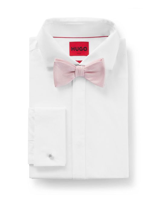 HUGO Pink Micro-pattern Bow Tie In Silk Jacquard for men