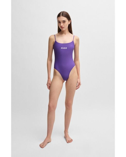 HUGO Purple Schnell trocknender Badeanzug mit kontrastfarbenem Logo