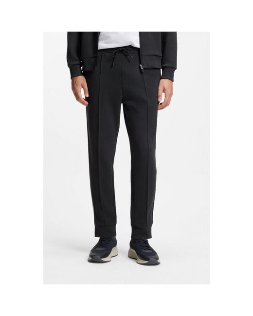 Boss Black Cotton-Blend Tracksuit Bottoms With Piping Details for men
