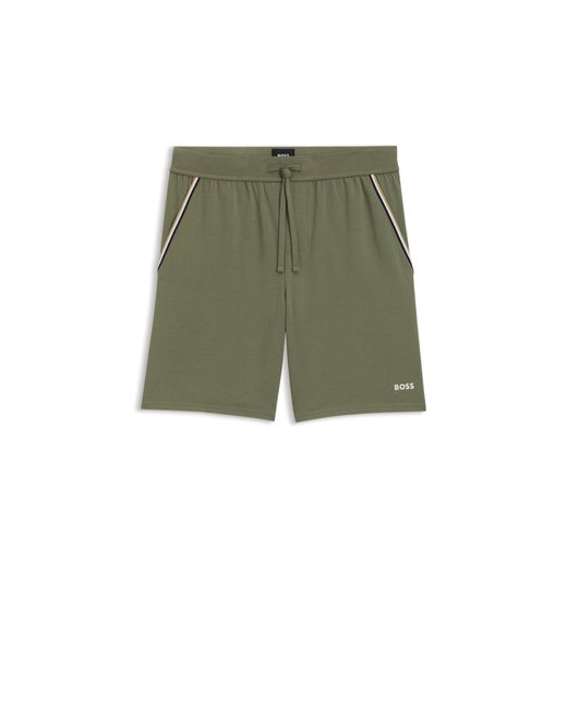 Boss Green Stretch-Cotton Pyjama Shorts With Tape Trims for men