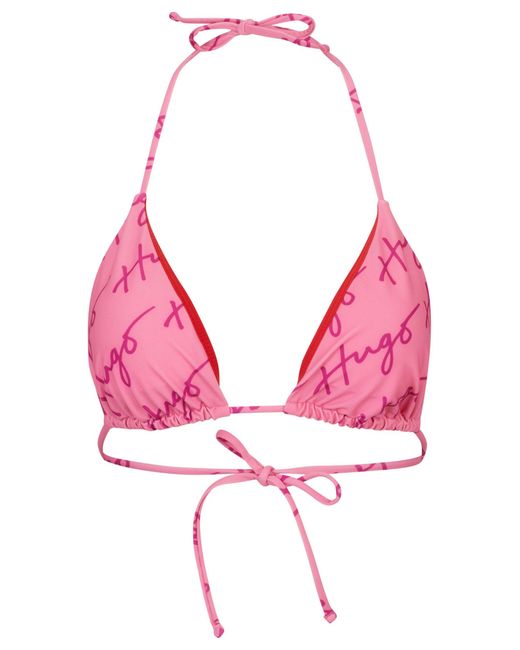 HUGO Pink Quick-dry Triangle Bikini With Handwritten Logos