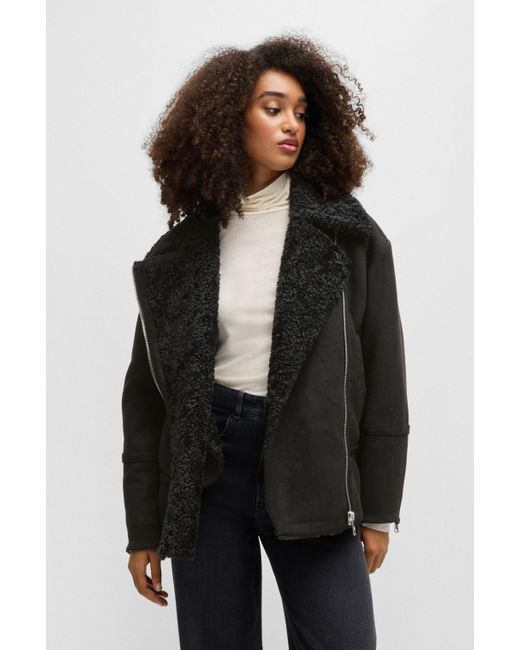 Manteau style aviateur imitation cuir suede et peau retournee BOSS en coloris Noir Lyst