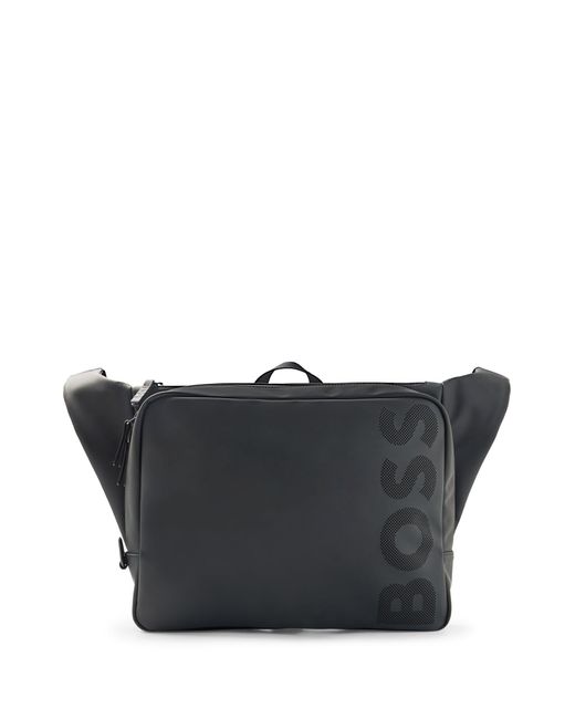 BOSS by HUGO BOSS Matte Rubberised Messenger Bag With Perforated Logo