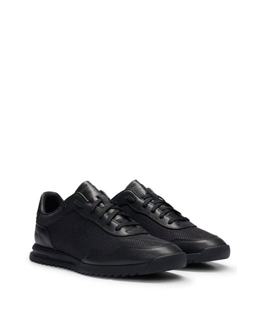 Boss Black Textured-nylon Trainers With Leather Trims for men