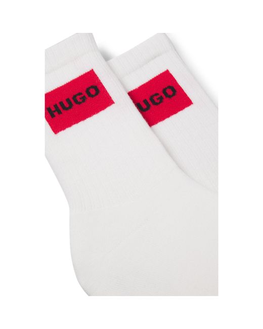 HUGO White Ribbed Quarter-Length Logo Socks