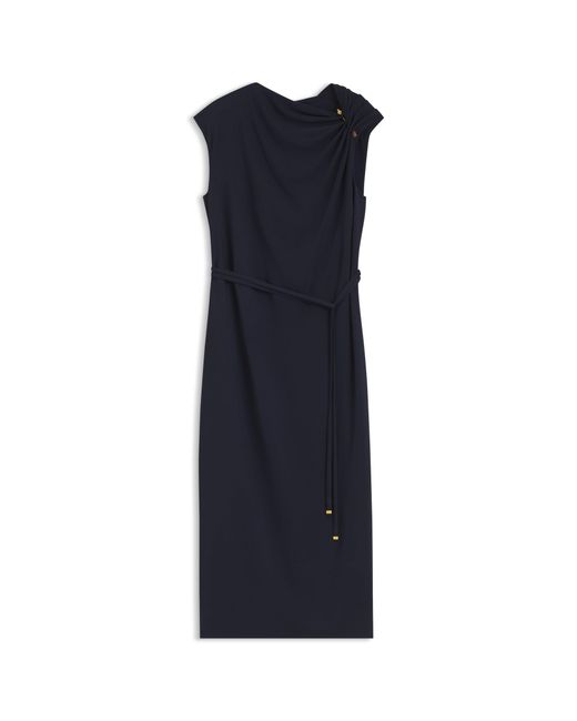 Boss Blue Midi-Length Dress With Gathered Shoulder Detail