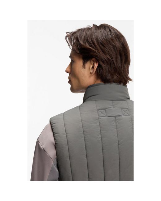 HUGO Gray Vertical-Quilted Gilet With Logo Detail for men