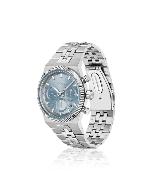 Boss Blue Candor-Dial Chronograph Watch With Fluted Bezel for men