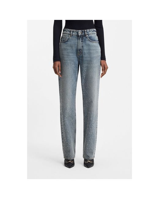HUGO Blue Straight-Leg Jeans With Rhinestone Embellishments