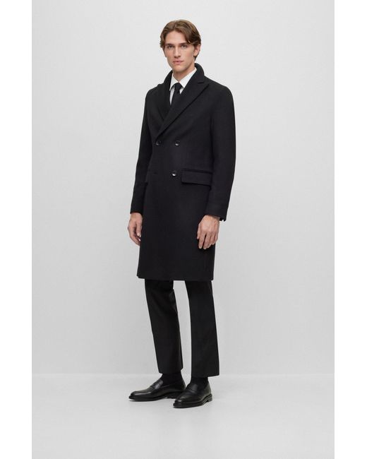 Boss Black Double-breasted Coat In Wool And Cashmere for men