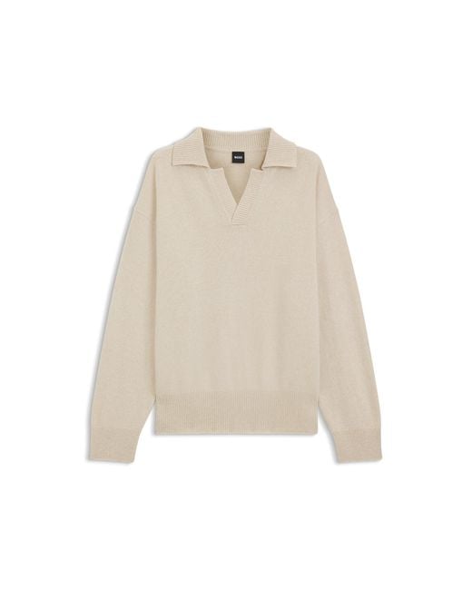 Boss Natural Virgin-Wool Sweater With Johnny Collar for men