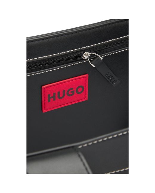 HUGO Black Faux-Leather Tote Bag With Embroidered Logos