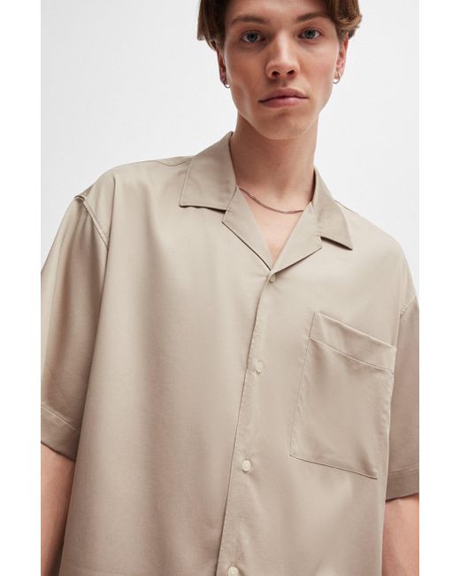 HUGO Oversized Kurzarm-Hemd aus fließendem Canvas in Natural für Herren