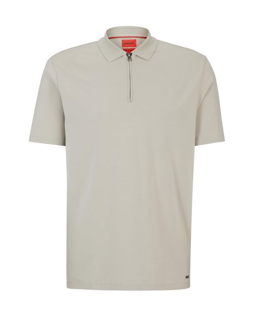 HUGO Natural Cotton-blend Polo Shirt With Zip Placket for men
