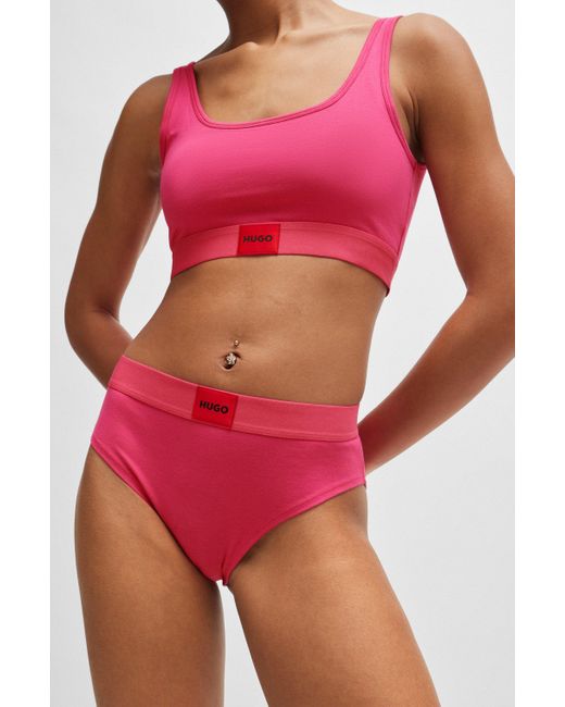 HUGO Pink Slip aus Stretch-Baumwolle mit hohem Bund und rotem Logo-Label