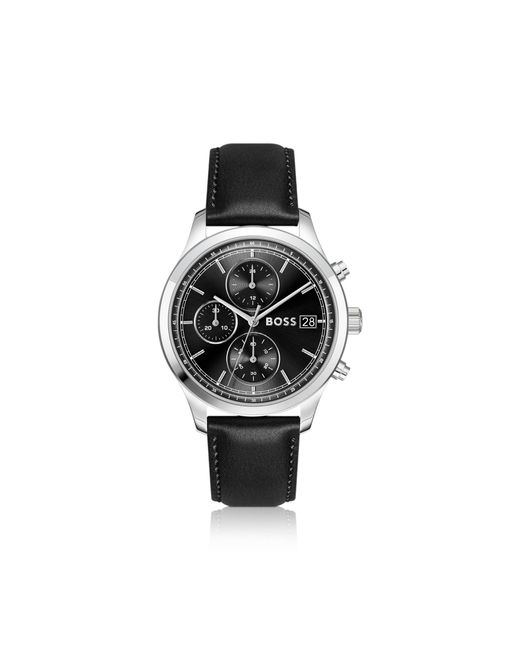 Boss Black Stratus Chronograph Watch With Leather Strap for men