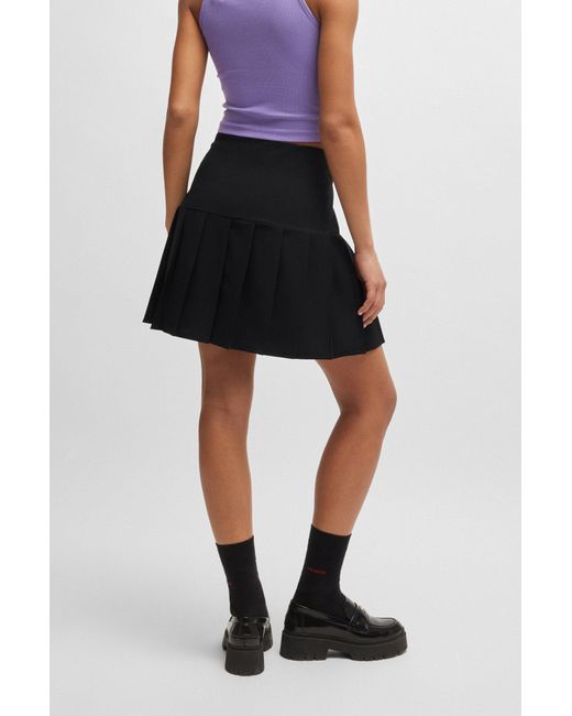 HUGO Black Pleated Mini Skirt In A Stretch Wool Blend