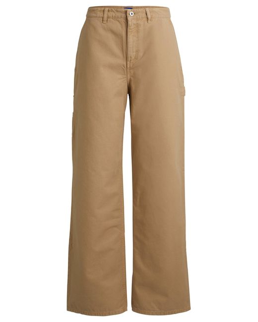 HUGO White Wide-leg Oversized-fit Trousers In Cotton Canvas