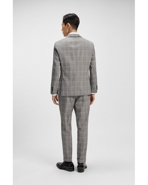 Boss Slim-Fit Sakko Aus Kariertem Schurwoll-Mix Mit Seide in Gray für Herren