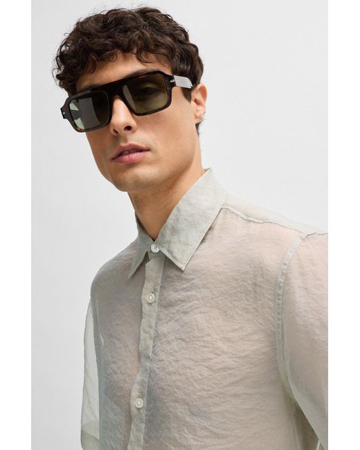 Boss Gray Regular-fit Shirt In Soft Organza With Kent Collar for men