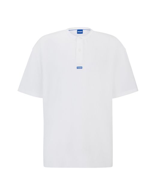 T-shirt ample en coton mélangé à col tunisien BOSS by Hugo Boss pour homme en coloris White