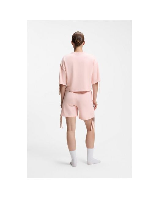 HUGO Pink Relaxed-Fit T-Shirt With Gathered Sleeves