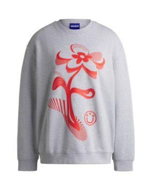 Sweat Oversize En Molleton De Coton À Imprimé Graphique HUGO en coloris White