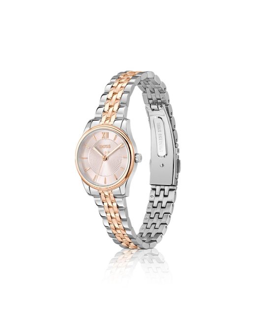 Boss Metallic Graceful Two-Tone Watch With Sunburst-Patterned Dial