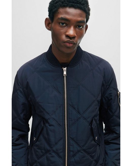 Boss Blue Quilted Regular-fit Jacket With Branded Sleeve Pocket for men