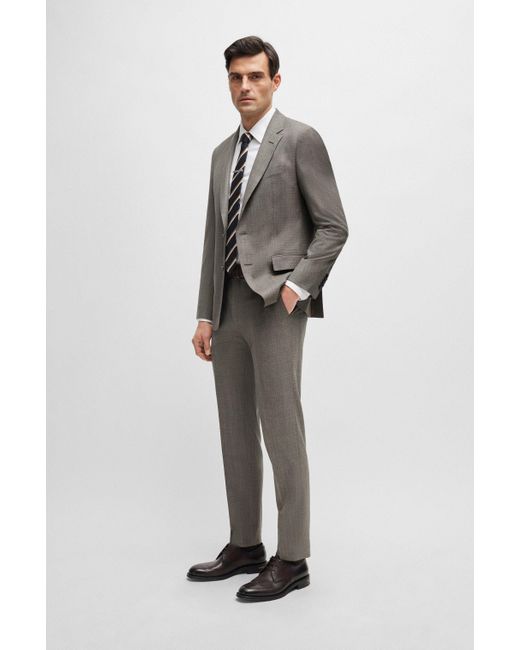 Boss Gray Slim-fit Suit In Micro-patterned Stretch Wool for men