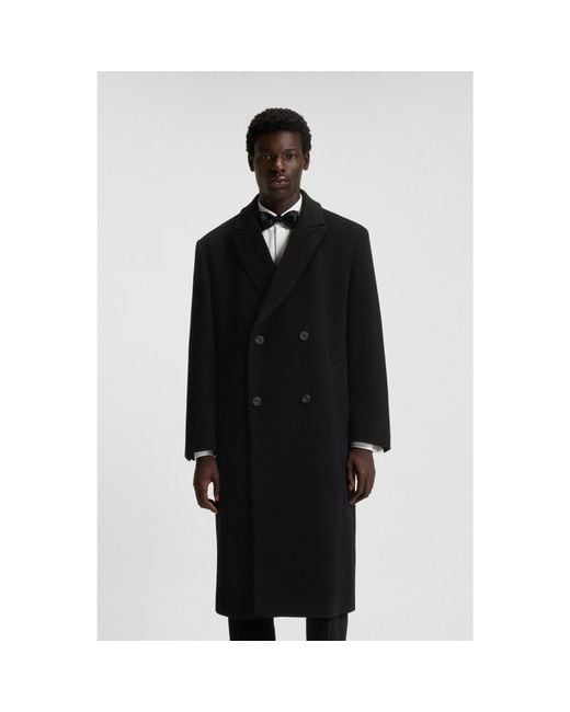 HUGO Black Double-Breasted Coat for men