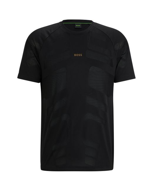 Boss T-Shirt aus Performance-Jacquard mit dekorativem reflektierendem Logo in Black für Herren