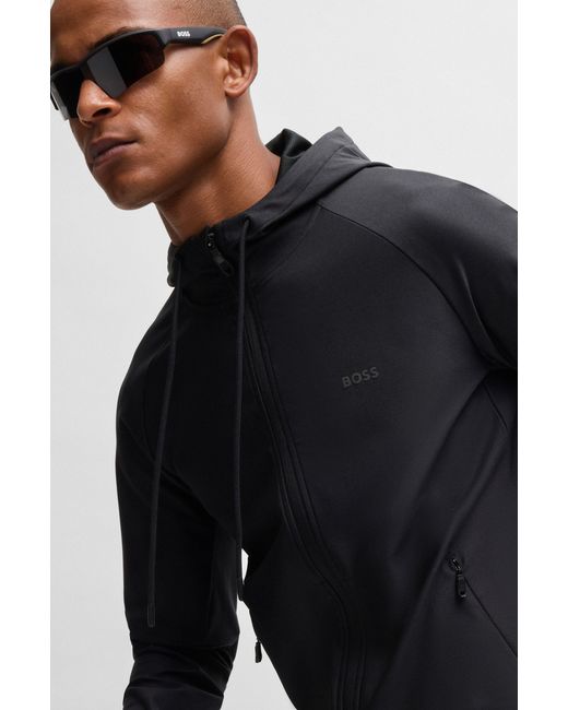 Boss Black Active-Stretch Zip-Up Hoodie With Logo Detail for men