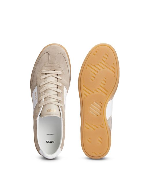 Boss White Suede-leather Lace-up Trainers With Branding for men