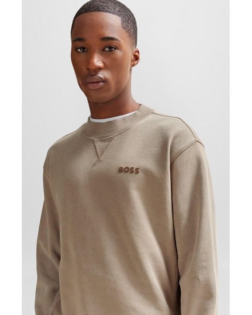Boss Natural Cotton-terry Relaxed-fit Sweatshirt With Logo Detail for men