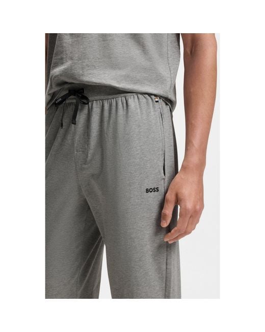 Boss Gray Stretch-Cotton Tracksuit Bottoms With Embroidered Logo for men
