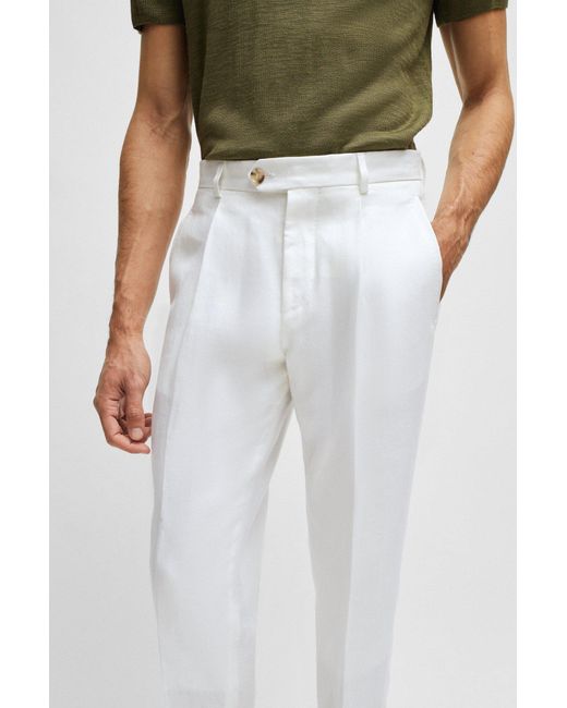 Boss Black Relaxed-fit Trousers In Wrinkle-resistant Linen for men