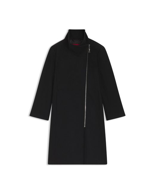 HUGO Black Regular-Fit Coat With Asymmetric Zip