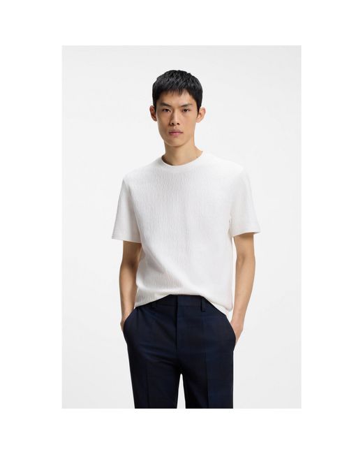 HUGO White Cotton-Blend T-Shirt With Creased Effect for men