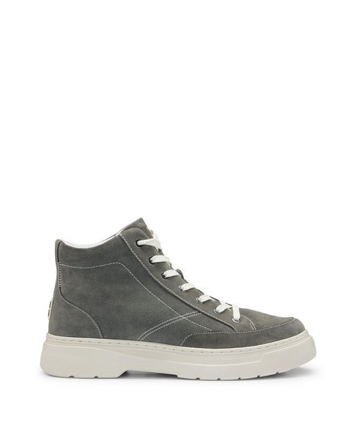 HUGO White Suede High-top Boots With Stacked Logo for men