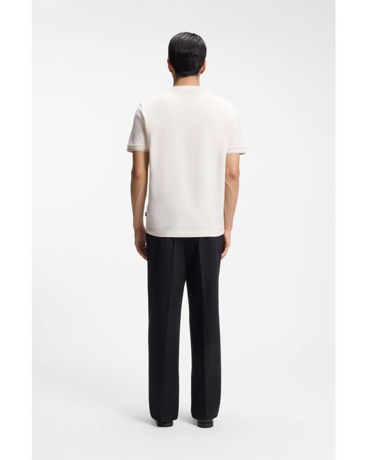 Boss T-Shirt Aus Strukturierter Baumwolle Mit Streifen An Den Bündchen in White für Herren