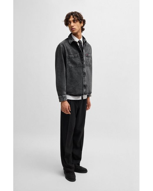 HUGO Oversized Jeanshemd Mit Aufgesetzten Taschen in Black für Herren
