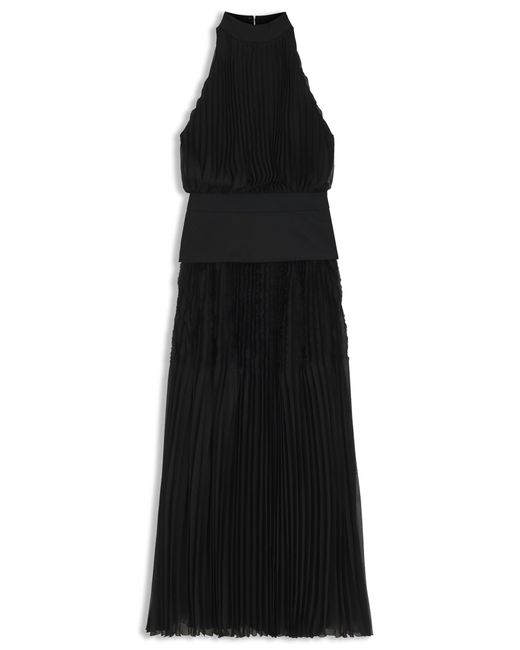 Boss Black Lang Geschnittenes Plissee-Kleid Mit Glattem Einsatz