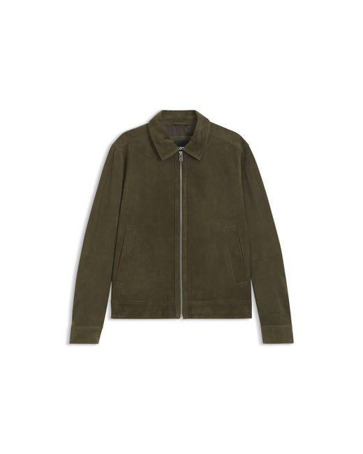 Boss Green Suede Leather Jacket With Zip Closure for men