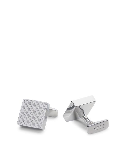 Boss White Black-plated Brass Cufflinks With Double-monogram Head for men