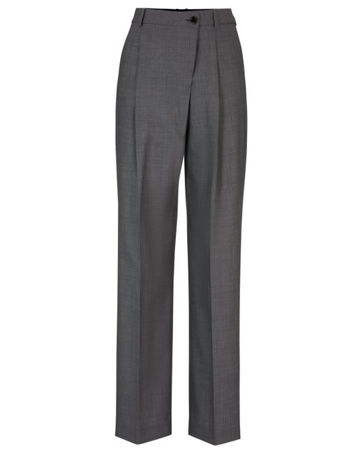 Boss Gray Straight-fit Regular-rise Trousers In Virgin Wool