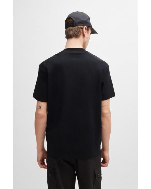 HUGO Black Interlock-cotton T-shirt With Animal-print Trims for men