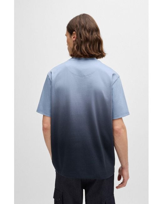 Boss Blue Cotton-jersey T-shirt With Dip-dye Finish for men