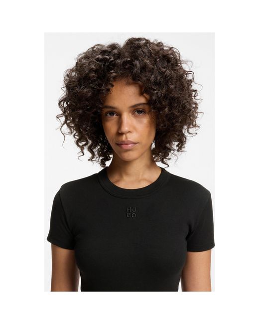 HUGO Black Cotton-Blend Slim-Fit T-Shirt With Embroidered Logo