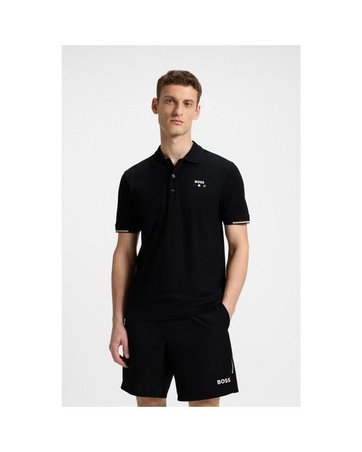 Boss Black Active Paddy Mercerised-Cotton Polo Shirt With Grid Trims for men